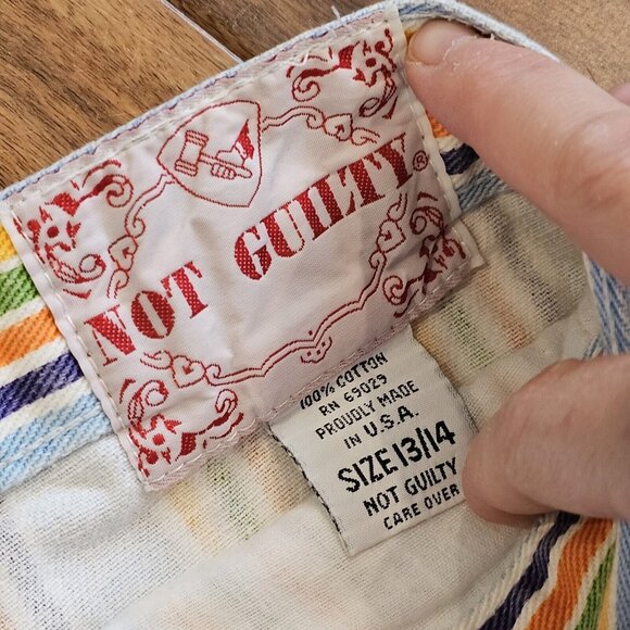 Vintage‎ 90s Womens Size 8 Striped Denim Jean Mom Shorts Rainbow Blue High Waist - Picture 9 of 11